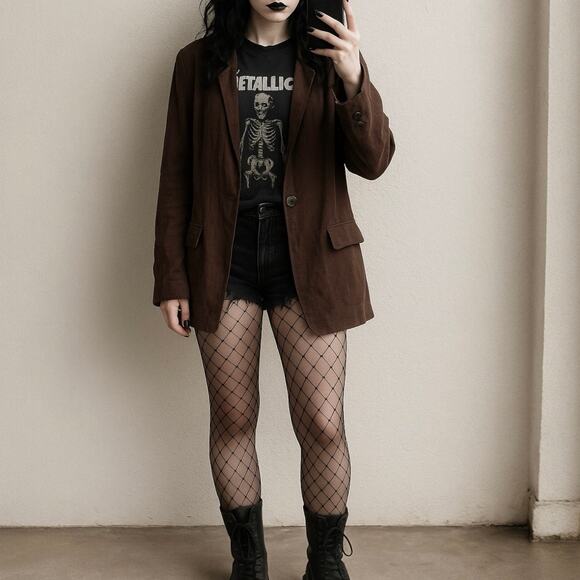 Free People Oversized Brown Linen Blazer – Goth Grunge Layering Jacket - Picture 1 of 10